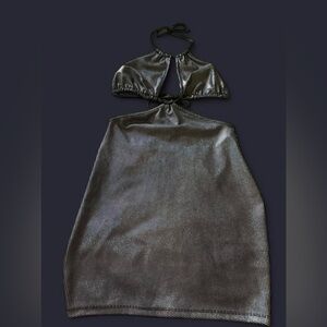 Divided Metallic Gunmetal Halter Mini Dress